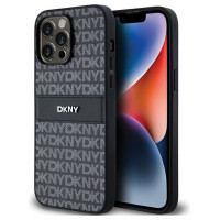 Dkny Leather Mono Stripe & Metal Logo case for iPhone 14 Pro Max - black