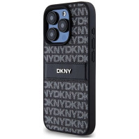 Dkny Leather Mono Stripe & Metal Logo case for iPhone 15 Pro - black