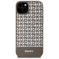 Dkny Leather Printed Pattern Metal Logo MagSafe Case for iPhone 15/14/13 - Brown
