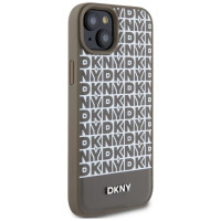 Dkny Leather Printed Pattern Metal Logo MagSafe Case for iPhone 15/14/13 - Brown