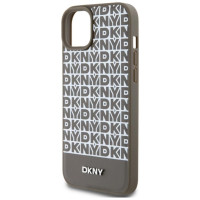 Dkny Leather Printed Pattern Metal Logo MagSafe Case for iPhone 15/14/13 - Brown