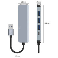 Tech-Protect HUB Tech-Protect V0 5in1 USB-A - USB-A 3.0 / 3x USB-A 2.0 / USB-C - gray