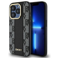 Dkny Leather Checkered Mono Pattern MagSafe iPhone 15 Pro Max Case - Black