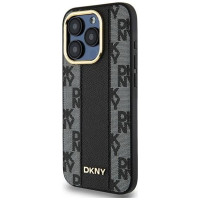 Dkny Leather Checkered Mono Pattern MagSafe iPhone 15 Pro Max Case - Black