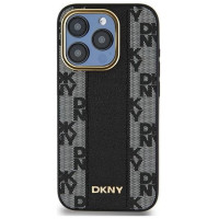 Dkny Leather Checkered Mono Pattern MagSafe iPhone 15 Pro Max Case - Black