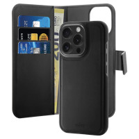 Puro Wallet Detachable MagSafe 2in1 PU Leather Case with Flap and Wallet for iPhone 16 Pro - Black