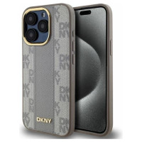 Dkny Leather Checkered Mono Pattern MagSafe iPhone 15 Pro Case - Beige