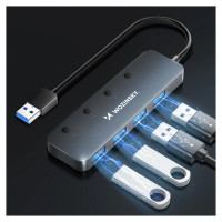 Wozinsky USB-A Hub Wozinsky WHS080YSS 4 x USB-A 3.0 with individual switches, aluminum, with 30 cm cable - gray