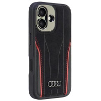Audi Genuine Leather MagSafe iPhone 16 6.1" black-red hardcase AU-TPUPCMIP16-R8/D3-RD