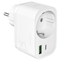 Puro 20W Power Delivery Charger with Schuko Plug and Socket 1x USB-C + 1x USB-A - White