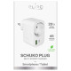 Puro 20W Power Delivery Charger with Schuko Plug and Socket 1x USB-C + 1x USB-A - White
