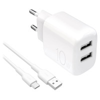 Puro PROLITE 10W 2x USB-A wall charger + USB-A - USB-C cable 1.2m - white