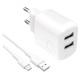 Puro PROLITE 10W 2x USB-A wall charger + USB-A - USB-C cable 1.2m - white