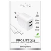 Puro PROLITE 10W 2x USB-A wall charger + USB-A - USB-C cable 1.2m - white