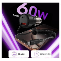 Tech-Protect CC05 Car Charger 2-Port PD60 W + USB-C Cable - Black