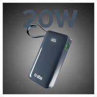 SBS Powerbank SBS 10000 mAh 20W with built-in USB-C cable and digital display - dark gray