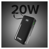 SBS Powerbank SBS 10000 mAh 20W with built-in USB-C cable and digital display - black