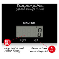 Salter 1170 BKDRCEU16 Ultra Slim Glass Digital Kitchen Scale - Black