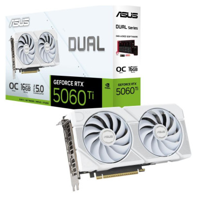 Asus Graphics Card|ASUS|NVIDIA GeForce RTX 5060 Ti|16 GB|GDDR7|128 bit|PCIE 5.0 16x|Dual Slot Fansink|DUAL-RTX5060TI-O16G-WHITE