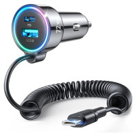 Joyroom JR-CL07 72W 3in1 Car Charger with 1.6m USB-C Cable – Black