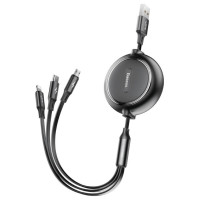 Baseus Golden Loop 3in1 extendable cable USB - micro USB / Lightning / USB-C 3.5A 35cm - 120cm black (CAMLT-JH01)