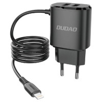 Dudao charger 2x USB with built-in 12W Lightning cable black (A2ProL black)