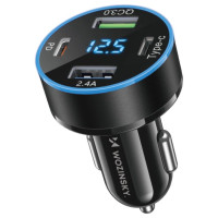 Wozinsky WDCCB Car Charger with Display 50W 2xUSB-C / 2xUSB-A - Black