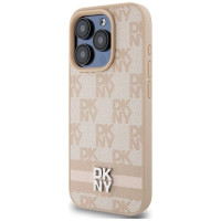 Dkny Leather Checkered Mono Pattern & Printed Stripes case for iPhone 15 Pro - pink