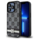 Dkny Leather Checkered Mono Pattern & Printed Stripes Case for iPhone 15 Pro Max - Black