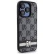 Dkny Leather Checkered Mono Pattern & Printed Stripes Case for iPhone 15 Pro Max - Black