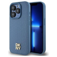 Dkny Leather Monogram Pattern Metal Logo MagSafe Case for iPhone 15 Pro - Blue