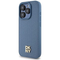 Dkny Leather Monogram Pattern Metal Logo MagSafe Case for iPhone 15 Pro - Blue