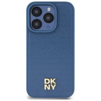 Dkny Leather Monogram Pattern Metal Logo MagSafe Case for iPhone 15 Pro - Blue