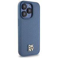 Dkny Leather Monogram Pattern Metal Logo MagSafe Case for iPhone 15 Pro - Blue