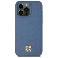 Dkny Leather Pattern Metal Logo MagSafe Case for iPhone 15/14/13 - Blue