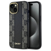 Dkny Leather Checkered Mono Pattern MagSafe Case for iPhone 14/15/13 - Black