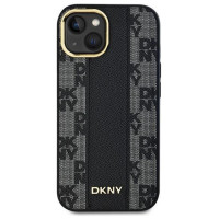 Dkny Leather Checkered Mono Pattern MagSafe Case for iPhone 14/15/13 - Black
