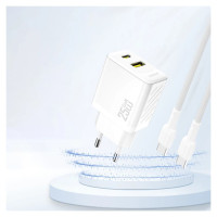 Dudao A26T GaN 25W USB-A, USB-C Charger - White