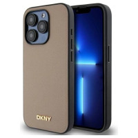 Dkny Grained Metal Logo MagSafe iPhone 15 Pro Case - Beige