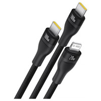 Baseus Flash Series 3 3in1 cable 100W USB-C - USB-C+USB-C+ Lightning 1.5m + 3 x 0.25 m - black