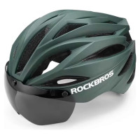 Rockbros Bike Helmet with Visor, Detachable UV Protective Goggles, Unisex - Green