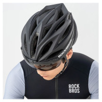 Rockbros Bike Helmet with Visor, Detachable UV Protective Goggles, Unisex - Green