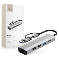 Tech-Protect HB03 HUB Adapter 5in1 USB-C + USB2.0 + USB3.0 + RJ45 - gray