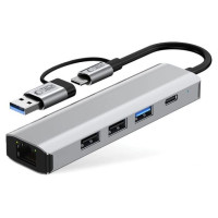 Tech-Protect HB03 HUB Adapter 5in1 USB-C + USB2.0 + USB3.0 + RJ45 - gray