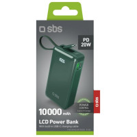 SBS Powerbank SBS 10000 mAh 20W with built-in USB-C cable and digital display - green