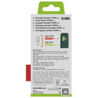 SBS Powerbank SBS 10000 mAh 20W with built-in USB-C cable and digital display - green