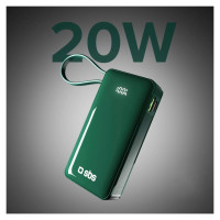 SBS Powerbank SBS 10000 mAh 20W with built-in USB-C cable and digital display - green