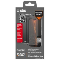 SBS set with D3O technology for iPhone 16 Pro Max - case + glass screen and camera protector - transparent