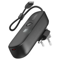 SBS Hybrid PD 20W 5000mAh Power Bank with Built-in Cable and Foldable Plug - Black