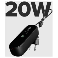 SBS Hybrid PD 20W 5000mAh Power Bank with Built-in Cable and Foldable Plug - Black